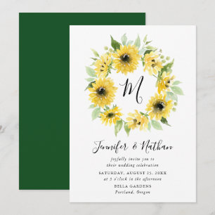 Invitation Aquarelle tournesol Monogramme Wreath MARIAGE