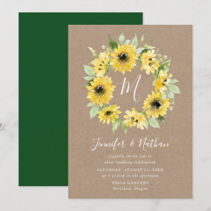 Invitation Aquarelle tournesol Monogramme Wreath MARIAGE