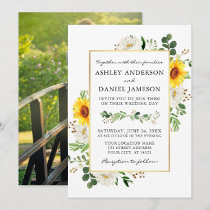Invitation Aquarelle tournesol photo Blanc Floral Mariage