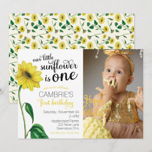 Invitation Aquarelle Tournesol photo premier anniversaire