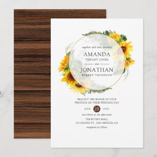 Invitation Aquarelle tournesol Rustique Mariage géométrique
