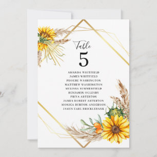 Invitation Aquarelle Tournesol Rustique Mariage Numéro de tab