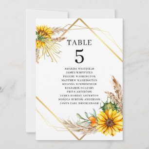 Invitation Aquarelle Tournesol Rustique Mariage Numéro de tab
