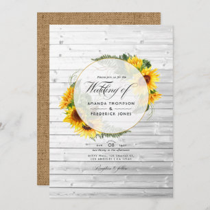 Invitation Aquarelle Tournesol rustique Pays Barne Mariage I