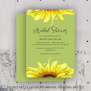 Invitation Aquarelle Tournesol Vert clair Wedding shower