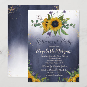Invitation Aquarelle Tournesols Ombre Blue Retirement
