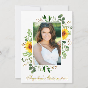 Invitation Aquarelle Tournesols Vert Photo Quinceanera