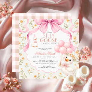 Invitation Aquarelle Tout en Un Baby Shower Silly Goose Bow