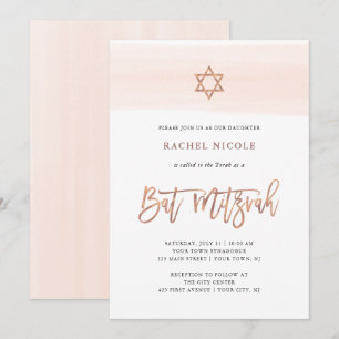 Invitation Aquarelle transparente   Bat mitzvah or Rose Faux