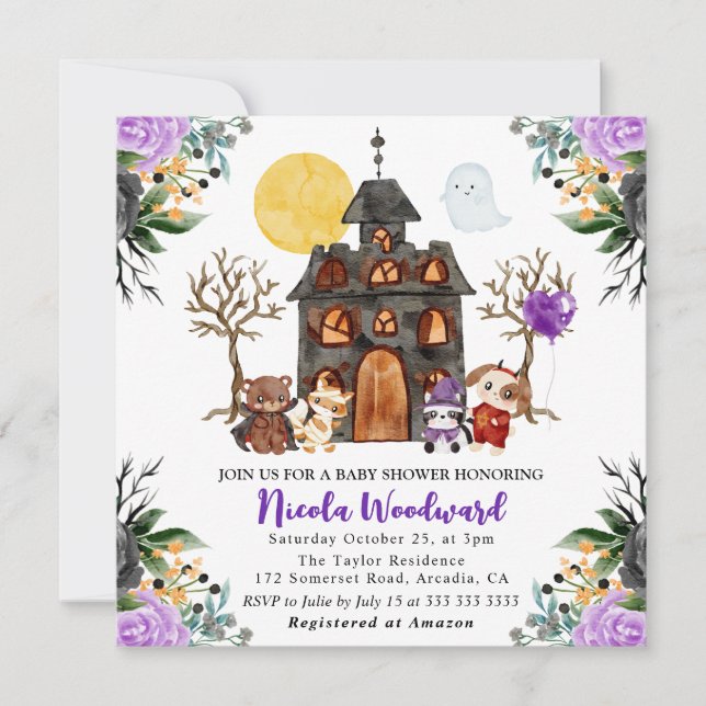 Invitation Aquarelle Trick ou traitement Halloween Baby Showe (Devant)