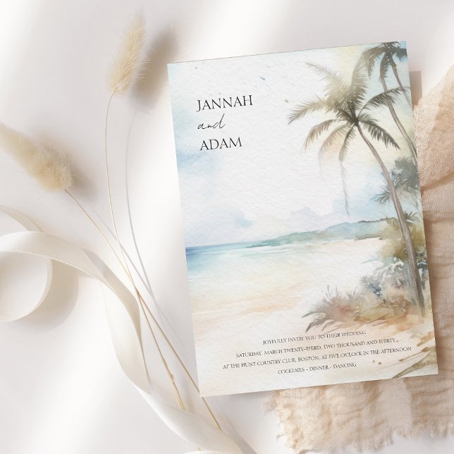 Invitation Aquarelle Tropical Beach Palm Trees Mariage (Créateur téléchargé)