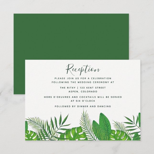 Invitation Aquarelle Tropical Feuilles Beach Réception de mar (Devant / Derrière)