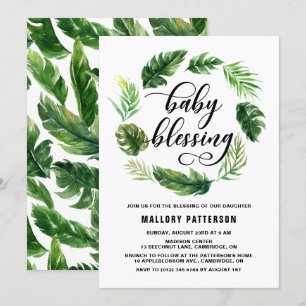 Invitation Aquarelle Tropical Feuilles Wreath Blessing bébé