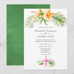 Invitation Aquarelle Tropical Floral Beach Mariage
