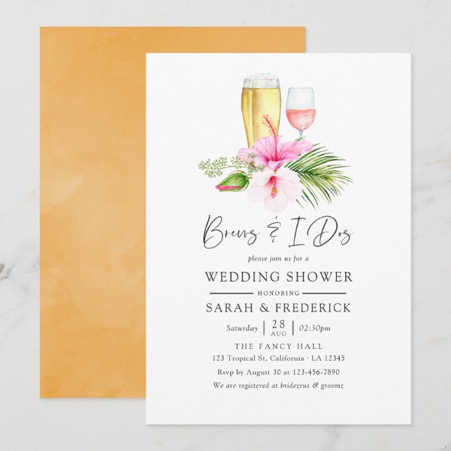 Invitation Aquarelle Tropical Floral Beach se reproduit avant (Devant / Derrière)