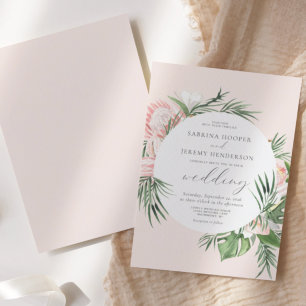 Invitation Aquarelle Tropical Floral Circle Blush Mariage