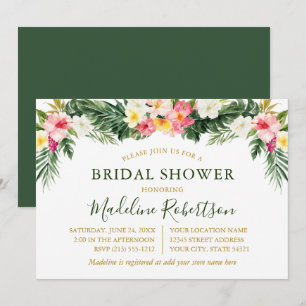 Invitation Aquarelle Tropical Floral Fête des mariées Vert
