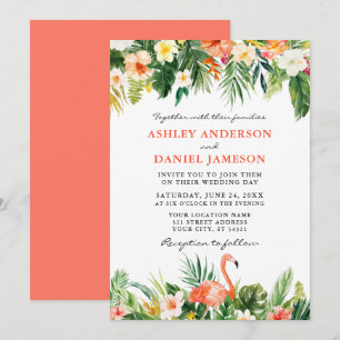Invitation Aquarelle Tropical Floral Flamant rose Mariage Cor
