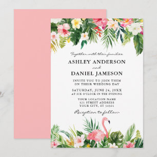 Invitation Aquarelle Tropical Floral Flamant rose Mariage ros
