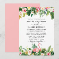 Aquarelle Tropical Floral Flamant rose rose Mariag