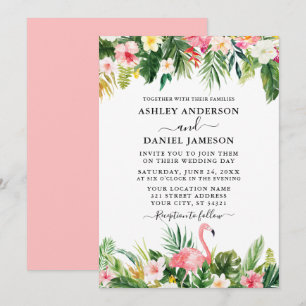 Invitation Aquarelle Tropical Floral Flamant rose rose Mariag