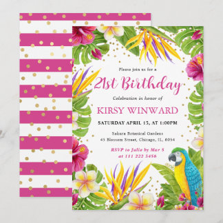 Invitation Aquarelle Tropical Floral Frame Parrot Anniversair