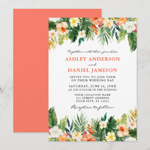 Invitation Aquarelle Tropical Floral Vert Mariage Coral