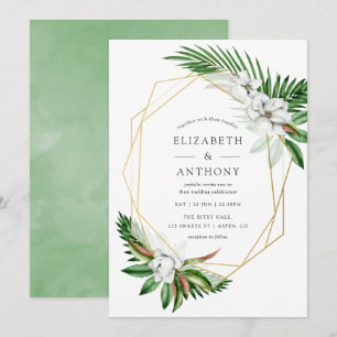 Invitation Aquarelle Tropical Greenery Mariage géométrique