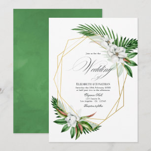 Invitation Aquarelle Tropical Greenery Mariage géométrique