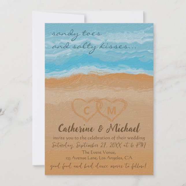 Invitation Aquarelle Tropical Ocean Beach Code QR Mariage (Devant)