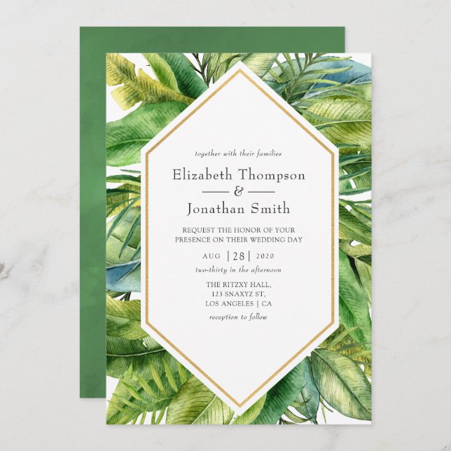 Invitation Aquarelle Tropical Summer Beach Wedding (Devant / Derrière)