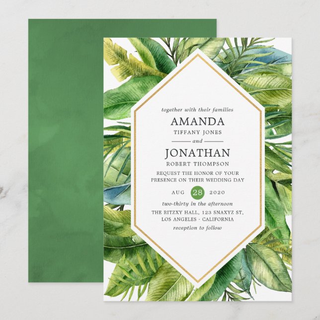 Invitation Aquarelle Tropical Summer Beach Wedding (Devant / Derrière)