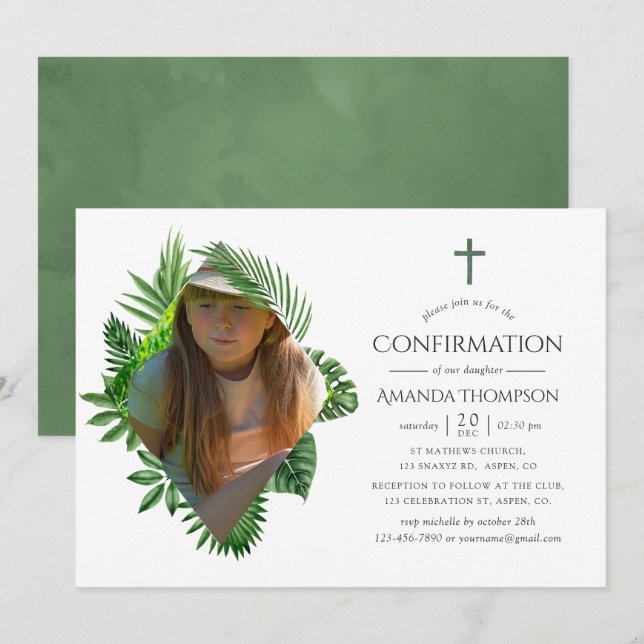 Invitation Aquarelle Tropical Summer Confirmation (Devant / Derrière)