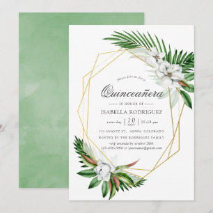 Invitation Aquarelle Tropical Verdure Géométrique Quinceañera