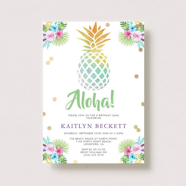 Invitation Aquarelle tropicale Anniversaire Luau (Créateur téléchargé)