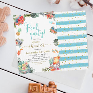 Invitation Aquarelle tropicale Baby shower d'été au bord de l