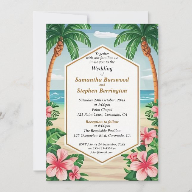 Invitation Aquarelle tropicale colorée Réception de mariage (Devant)