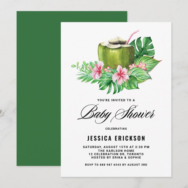 Invitation Aquarelle tropicale Fête des mariées d'été de la n (Devant / Derrière)