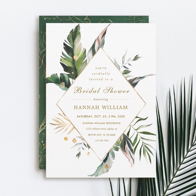 Invitation Aquarelle tropicale Fête des mariées d'or de feuil (Créateur téléchargé)