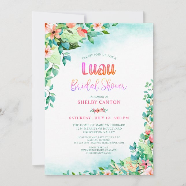 Invitation Aquarelle tropicale Fête des mariées Florale Luau (Devant)