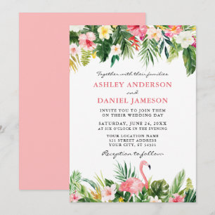 Invitation Aquarelle tropicale Flamant rose floral Mariage ro