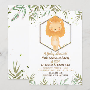 Invitation Aquarelle Tropicale Jolie Lion Boys Baby shower