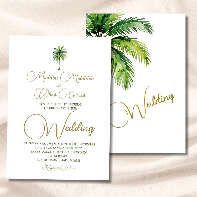 Invitation Aquarelle tropicale Palm Tree Mariage élégant (Créateur téléchargé)