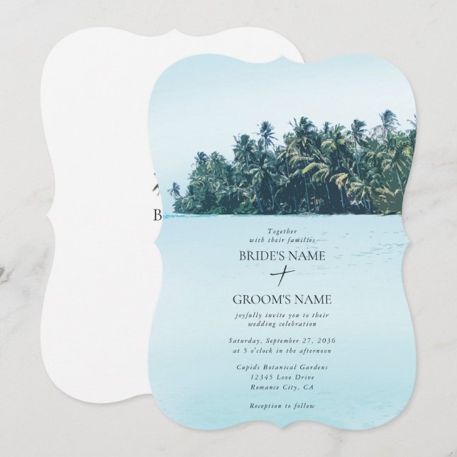 Invitation Aquarelle tropicale Palms & Mariage de plage (Devant / Derrière)