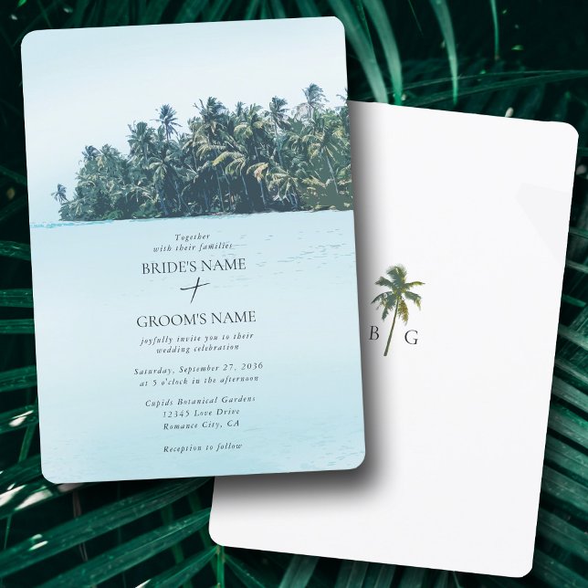Invitation Aquarelle tropicale Palms & Mariage de plage (Tropical Watercolor Palms & Beach Wedding Invitation)