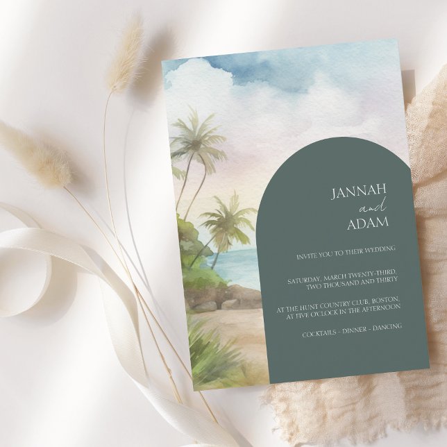 Invitation Aquarelle tropicale Plage Palm Trees Mariage (Créateur téléchargé)