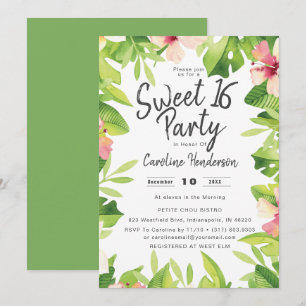 Invitation Aquarelle tropicale Sweet sixteen floral