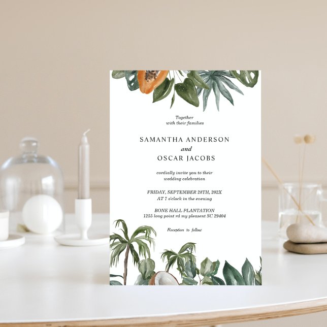 Invitation Aquarelle tropicale tendance Feuilles verts (Créateur téléchargé)