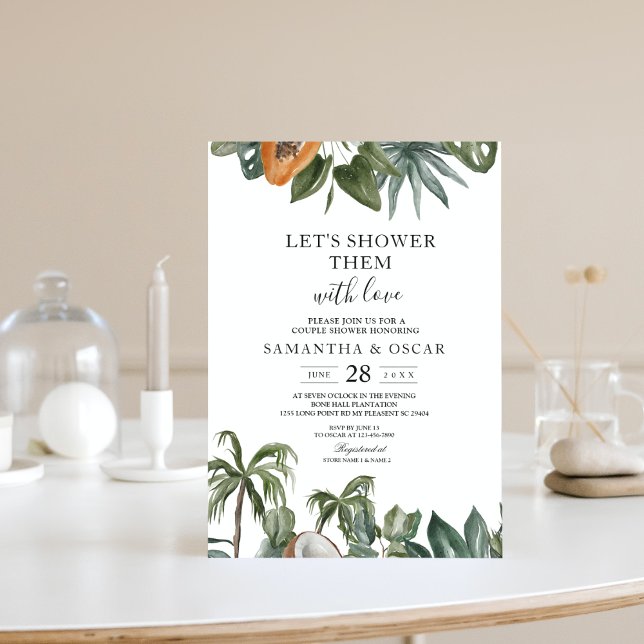 Invitation Aquarelle tropicale tendance Feuilles verts (Créateur téléchargé)