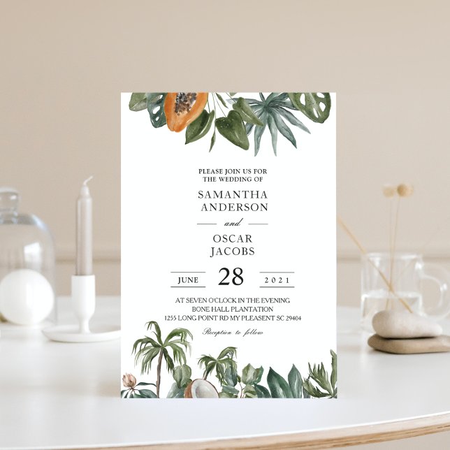 Invitation Aquarelle tropicale tendance Feuilles verts (Créateur téléchargé)